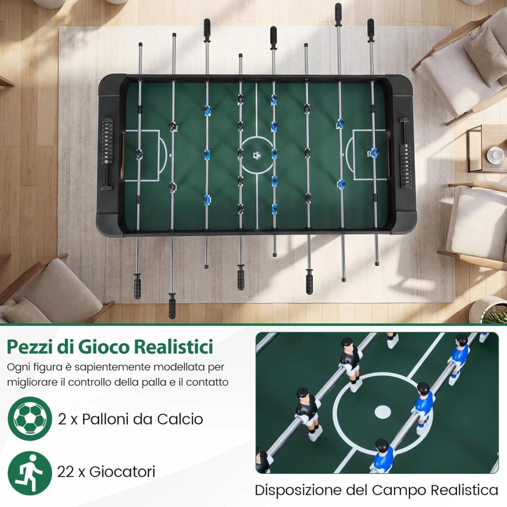 COSYWAY Calcio Balilla, Biliardino con 22 Giocatori, 2 Palline e Contatori, Tavolo da Calcio con 8 Aste per Adulti e Bambini, 119 x 108 x 79 cm