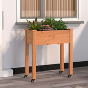 Fioriera Ruote e Fodera-Vaso Mobile-Contenitore per Piante Marrone 71x37x80cm Legno Massello Abete