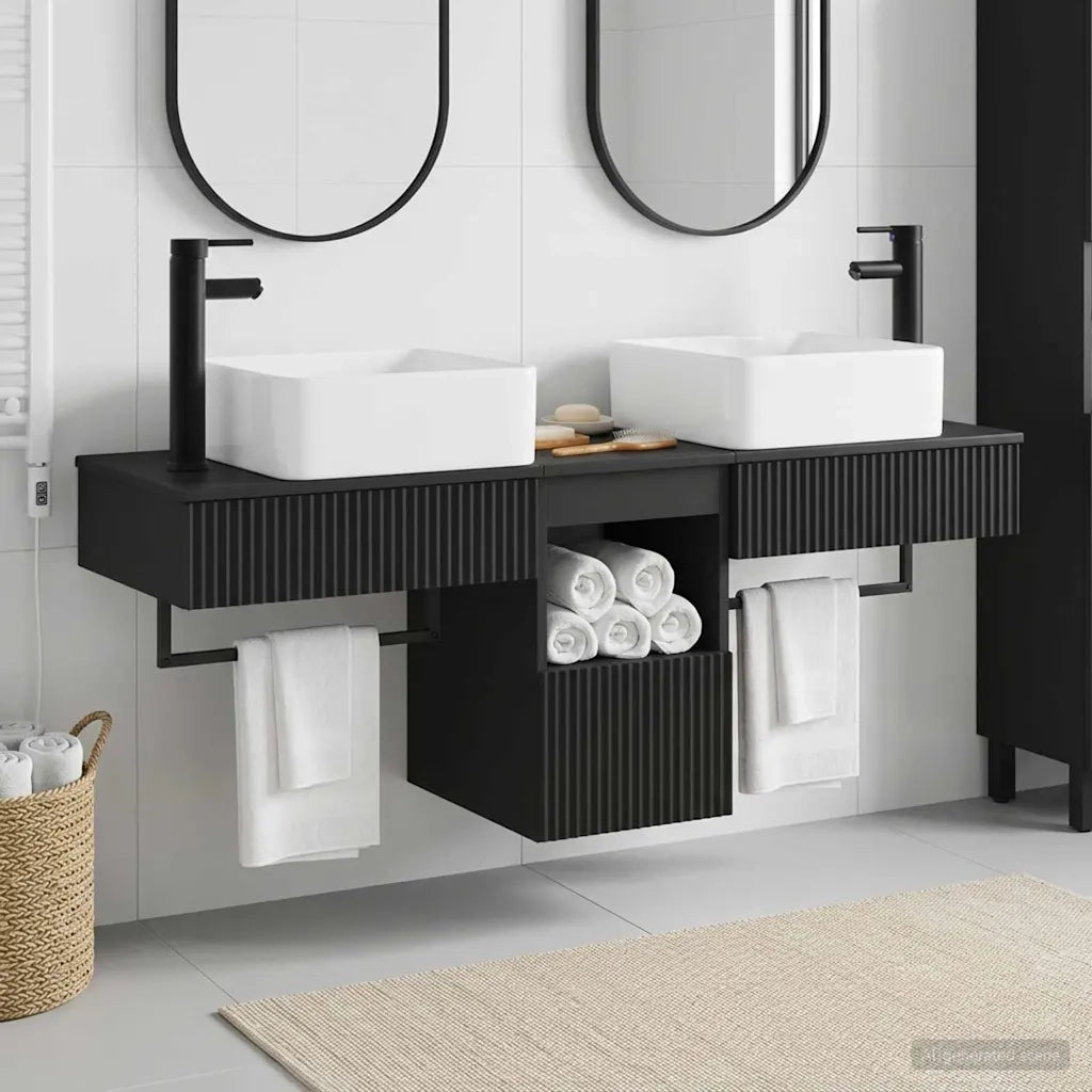 Set di Armadi da Bagno 3 pz Nero 53 x 35 x 39 cm 3405608