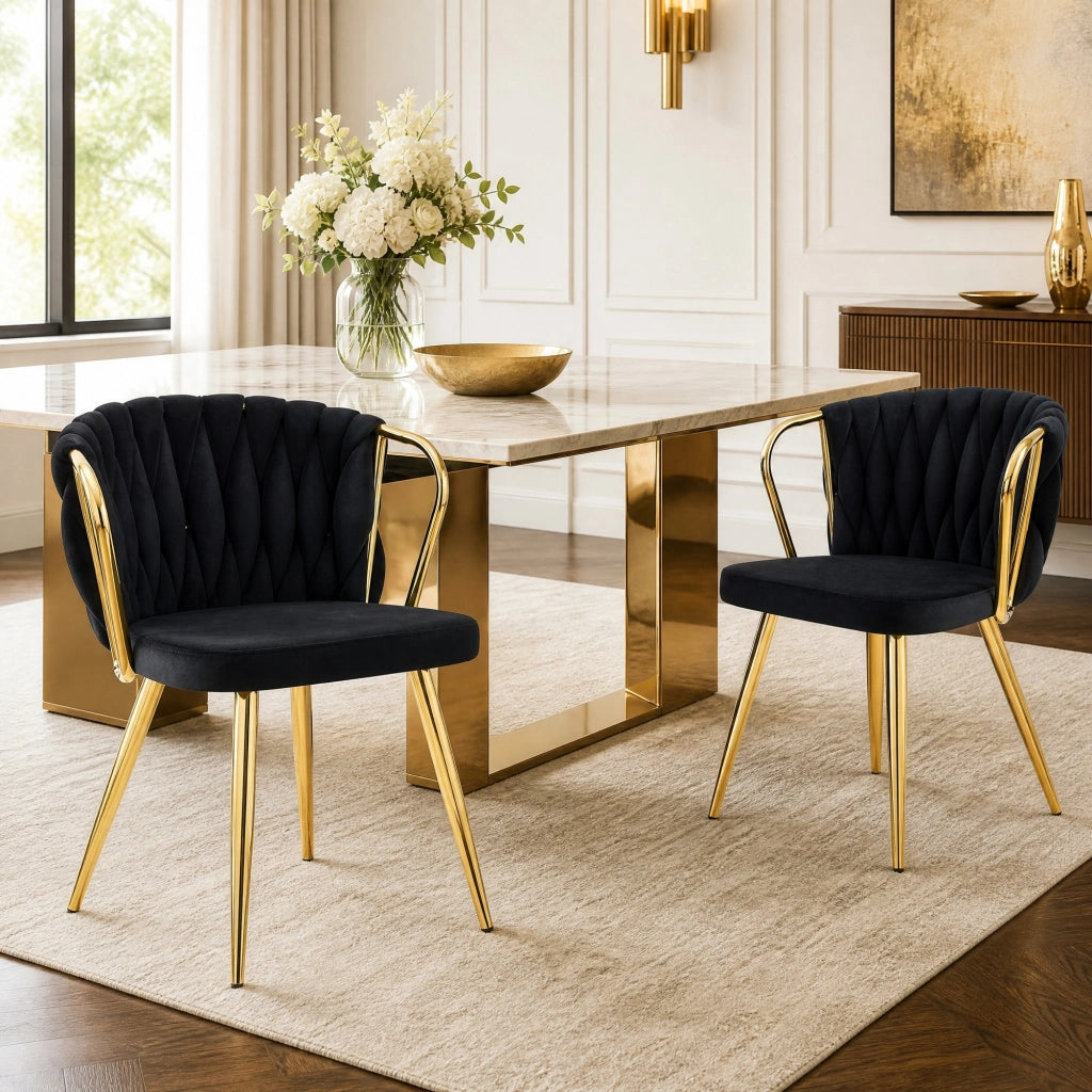 SEDIA da pranzo in velluto nero con gambe in metallo oro 59.5×51.5×45.5 cm