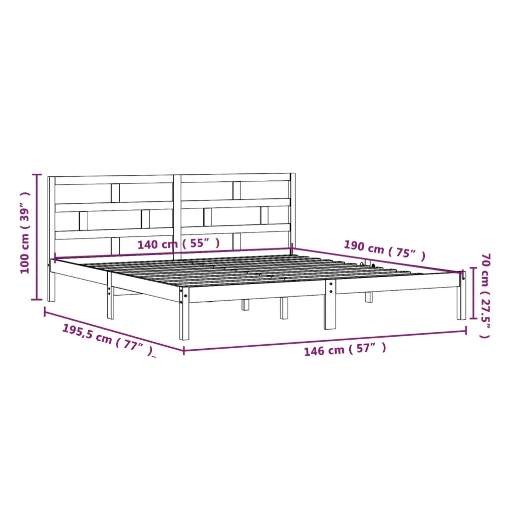 Giroletto-Struttura Letto Nero in Legno Massello di Pino 140x190 cm 867038