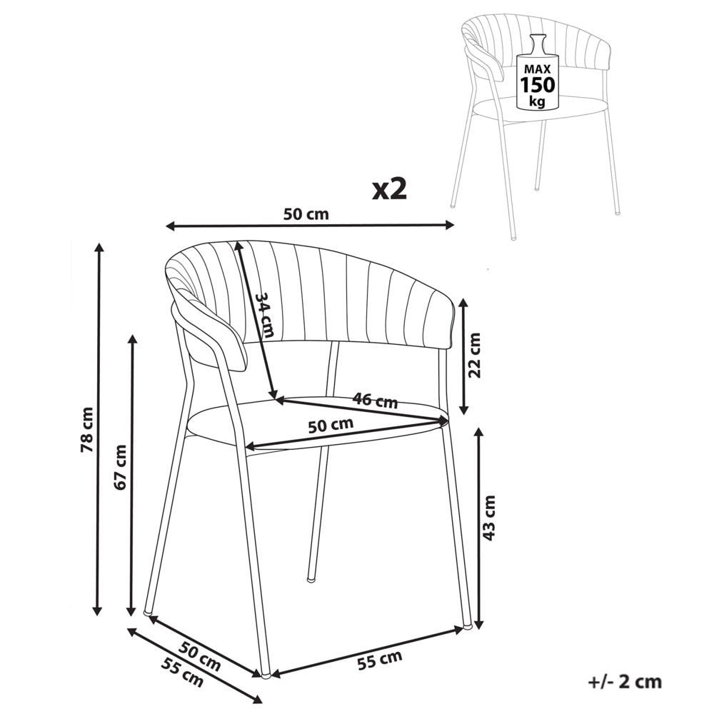 Set di 2 sedie da pranzo moderne Seduta imbottita in velluto grigio con braccioli Schienale curvo Design moderno e contemporaneo