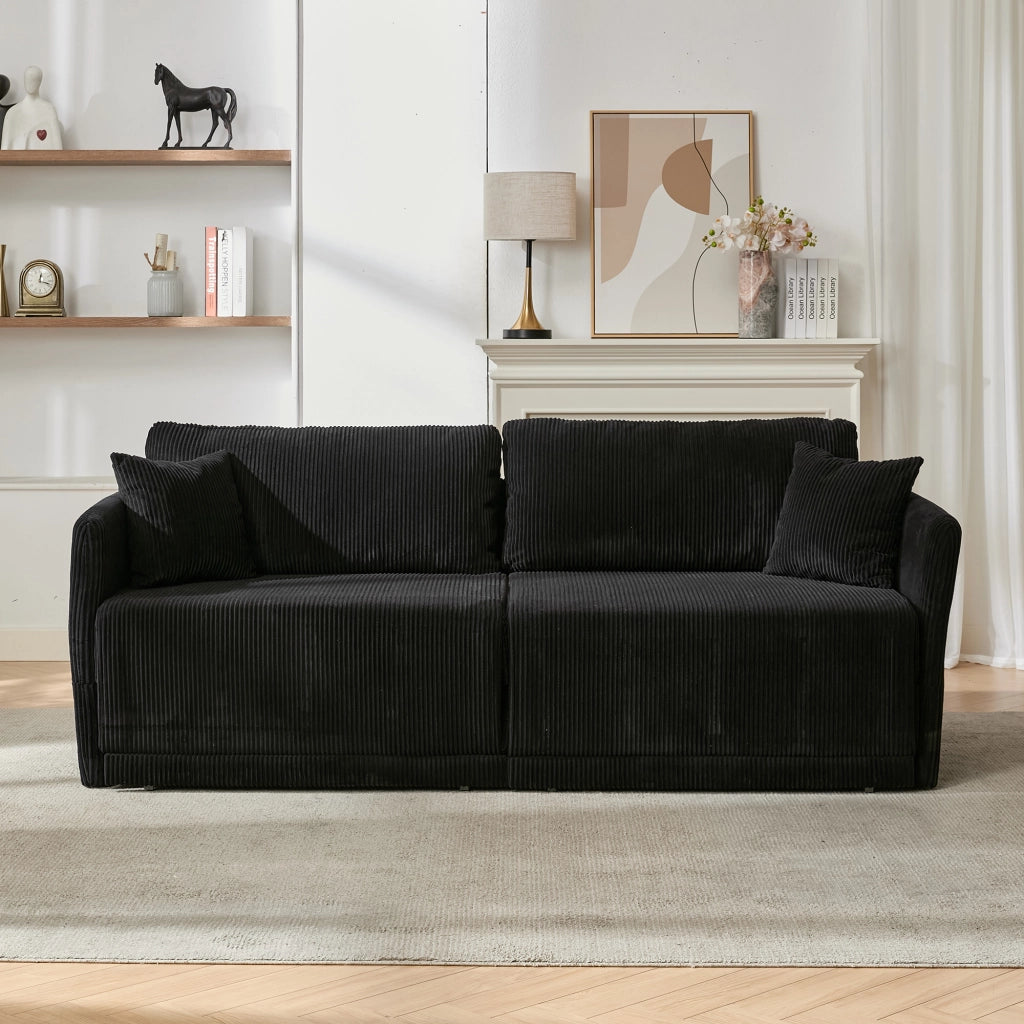 Divano letto con cuscini in schiuma memory e struttura in metallo, in velluto a coste nero 182 × 88 × 84 cm