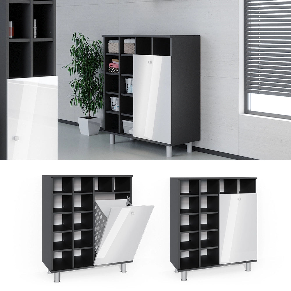 Armadietto da bagno con portabiancheria Fynn Bianco lucido 78.4 x 91.6 cm Vicco