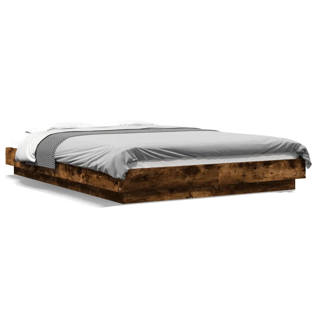Giroletto con Luci LED-Struttura Letto Rovere Fumo 120x200 cm Legno Multistrato 481852
