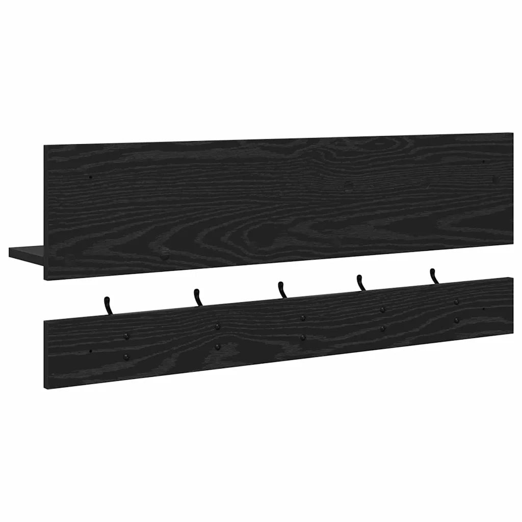 Appendiabiti a muro con lo scaffale Rovere Nero 90 x 15 x 36 cm 874420