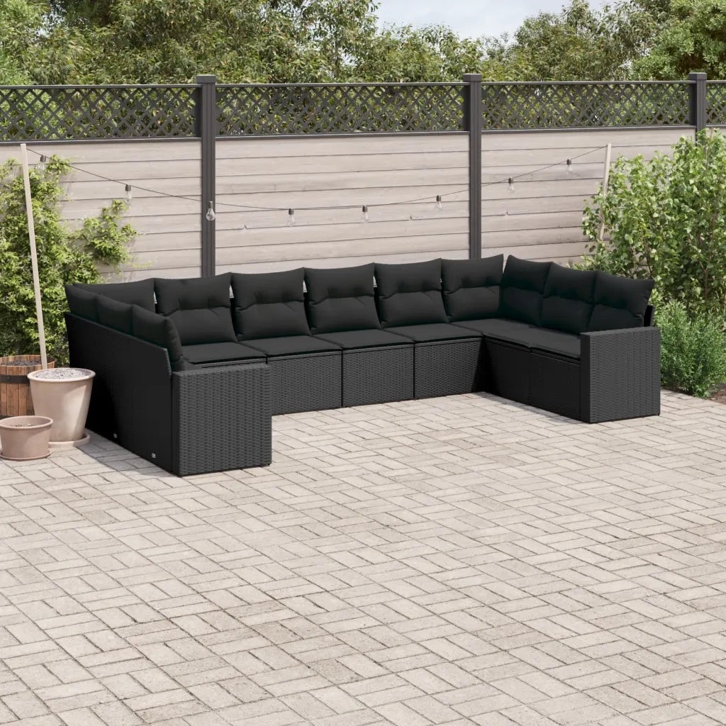 Set Divani da Giardino 10pz con Cuscini in Polyrattan Nero 3251802