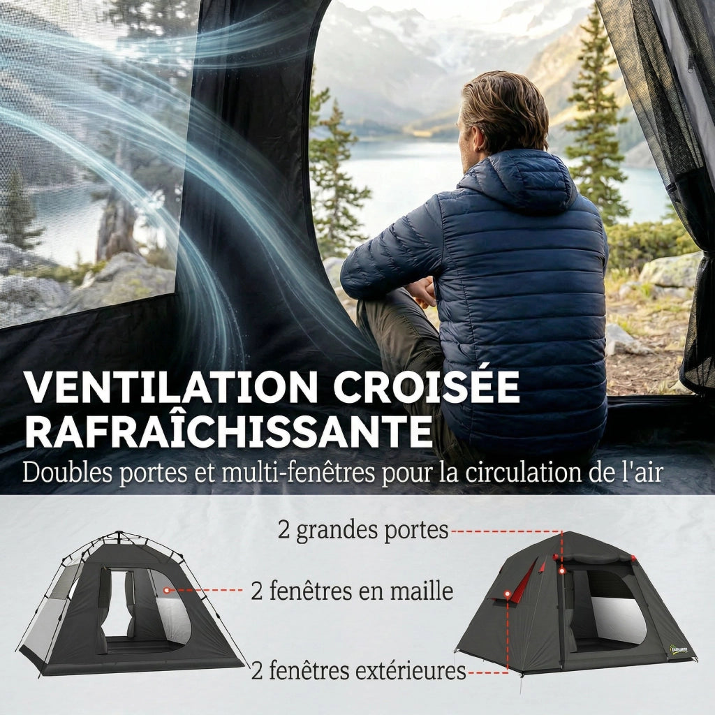 Tenda da Campeggio 2 Persone Impermeabile ¨C zephmum ¨C Grigio Scuro 210x210x150cm