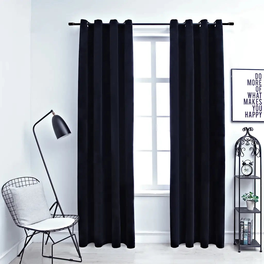 Tende Oscuranti con Anelli 2 pz Nere in Velluto 140x175 cm 134488