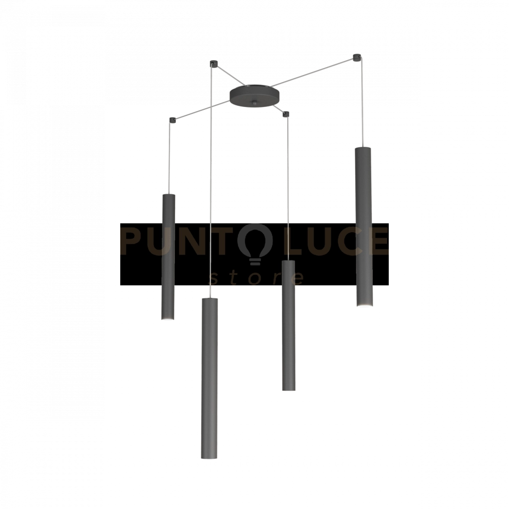 ROUND TUBE SOSPENSIONE 4 LUCI GRIGIO ANTRACITE CAVO CM.250 CON BASE 1174-S4-GA