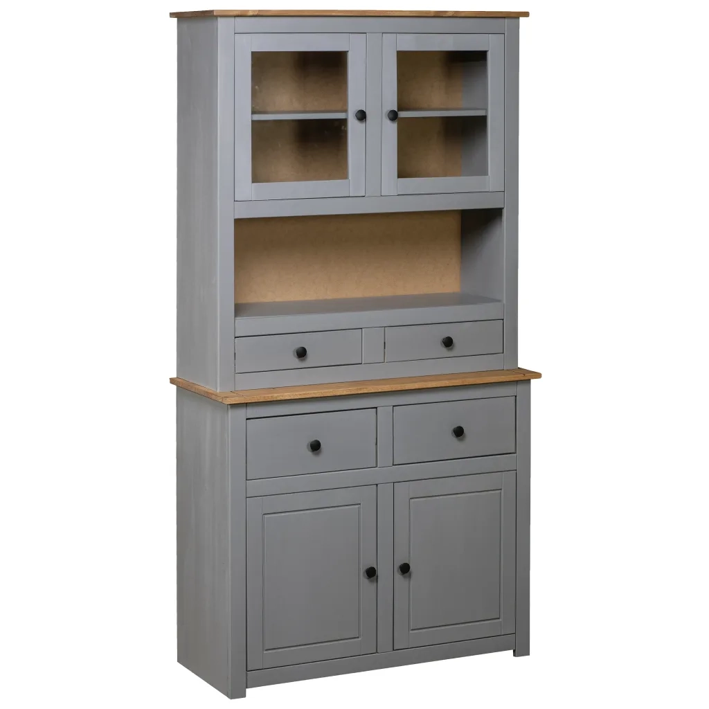 Credenza Grigia 93x40,5x180 cm in Legno Massello di Pino Panama cod mxl 47916