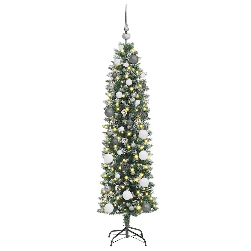 Albero di Natale Artificiale Sottile Verde e Bianco 150 cm 3395280