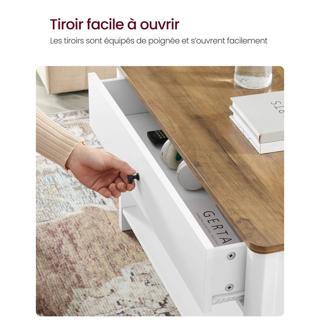 Tavolino da caffè tavolo da soggiorno tavolino laterale con 2 grandi cassetti gambe ampio spazio di archiviazione stile nautico 80 x 80 x 45 cm per soggiorno bianco 12_0007499