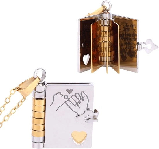 Catena personalizzata in titanio/acciaio inossidabile - 48x2x0,4 cm - Miniatura di un libro - Simbolo di unione eterna - Catena di libri