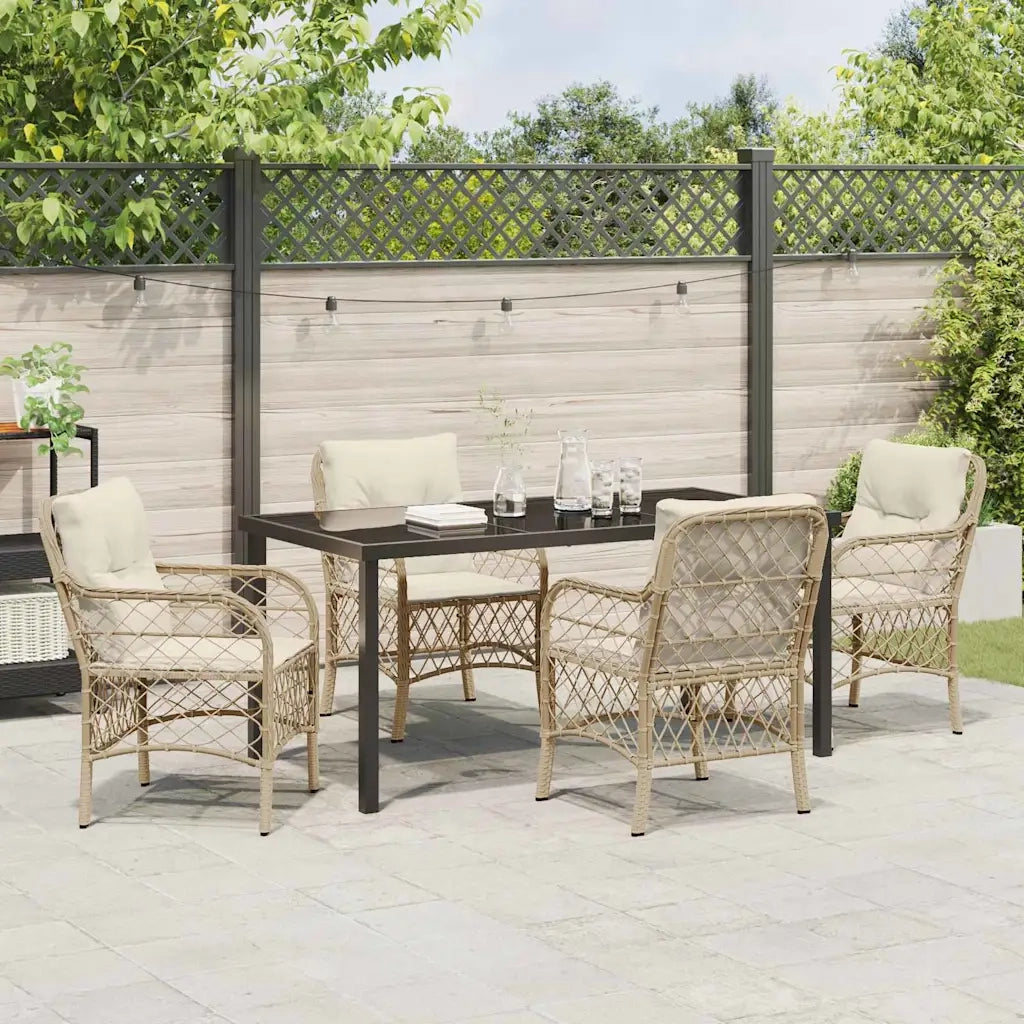 Set da Pranzo per Giardino con cuscino 5 pcs Beige polyrattan 3380228