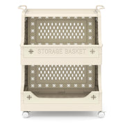 Cestino per bucato 3 piani carrello impilabile in plastica, Cestino per bucato organizzatore aperto per lavanderia Beige-Cesti del bucato