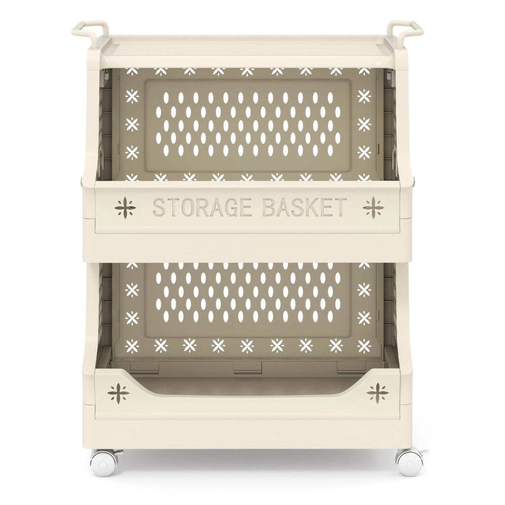 Cestino per bucato 3 piani carrello impilabile in plastica, Cestino per bucato organizzatore aperto per lavanderia Beige-Cesti del bucato