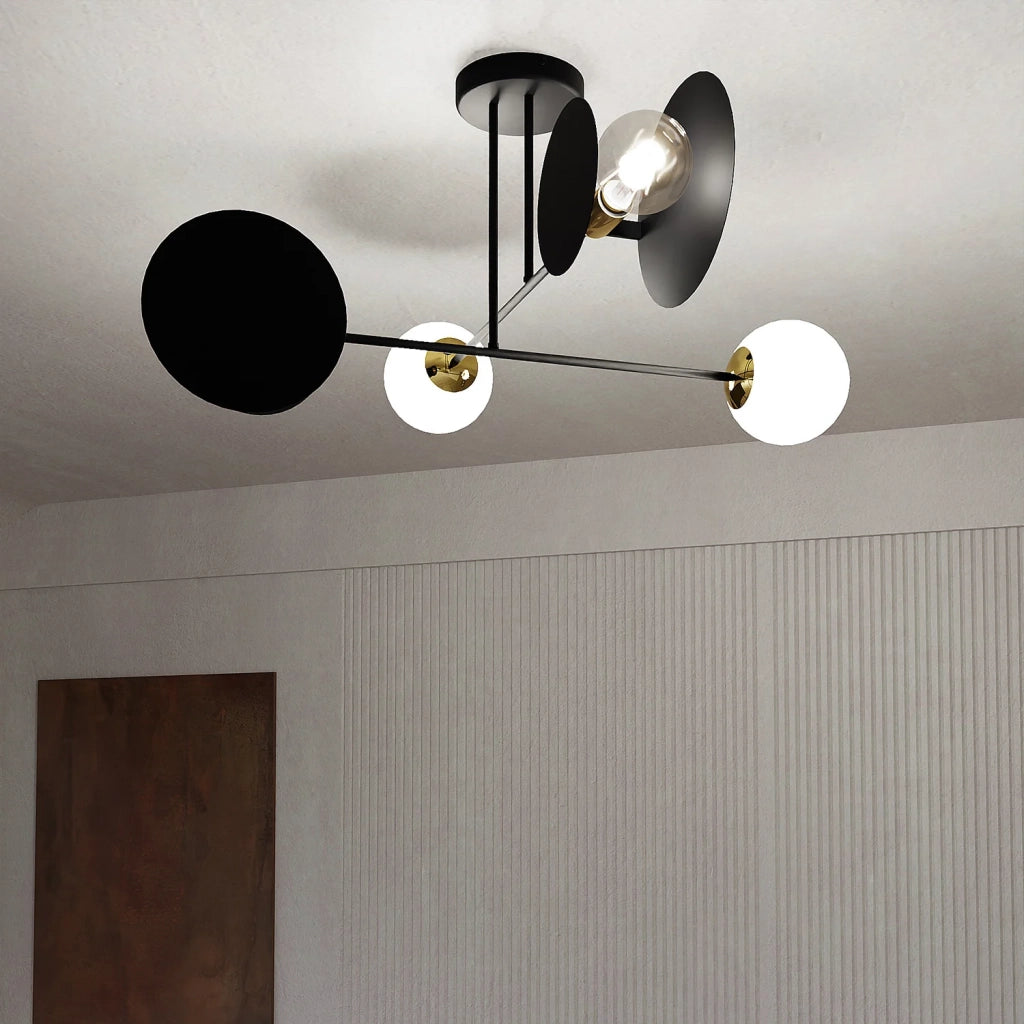Plafoniera Moderna Inari Acciaio Nero 2 Luci E27 Ip20