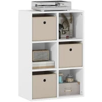 Libreria a Cubi con 6 Compartimenti e 3 Cassetti di Stoffa 53,7x30x79,8 cm Bianco e Beige