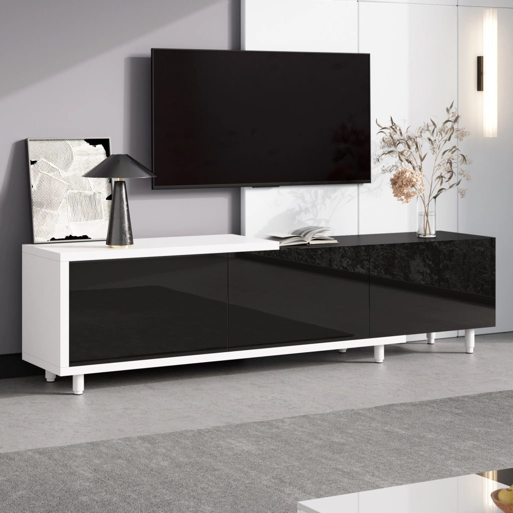 Cassettiera per TV nera e bianca in MDF e truciolare lunghezza 258 cm