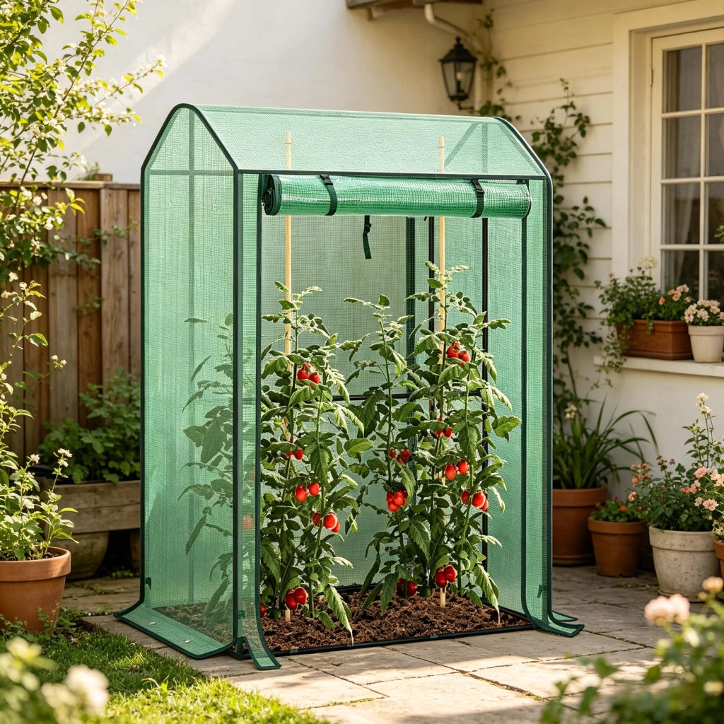 Serra a tunnel con porta frontale arrotolabile e 6 aperture di ventilazione per balcone in PE verde 100 × 83 × 150 cm
