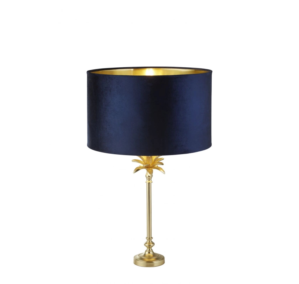 Lampada da tavolo Palm - Metallo ottone satinato e paralume in velluto blu navy