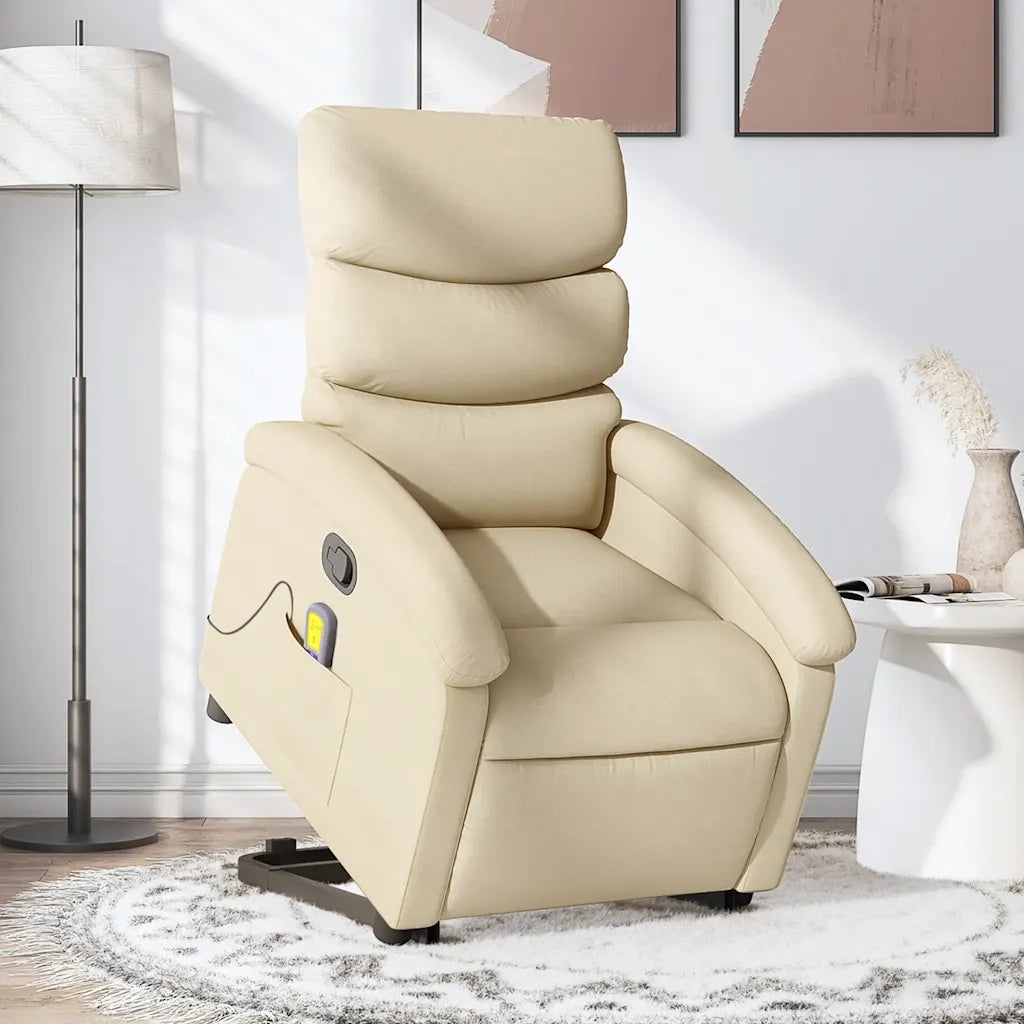 Poltrona Alzapersona Massaggiante | Sedia Relax Reclinabile Crema in Tessuto