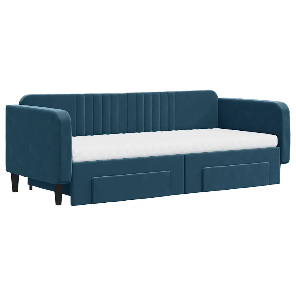 Divano Letto Estraibile con Cassetti Blu 90x200 cm in Velluto 3197134