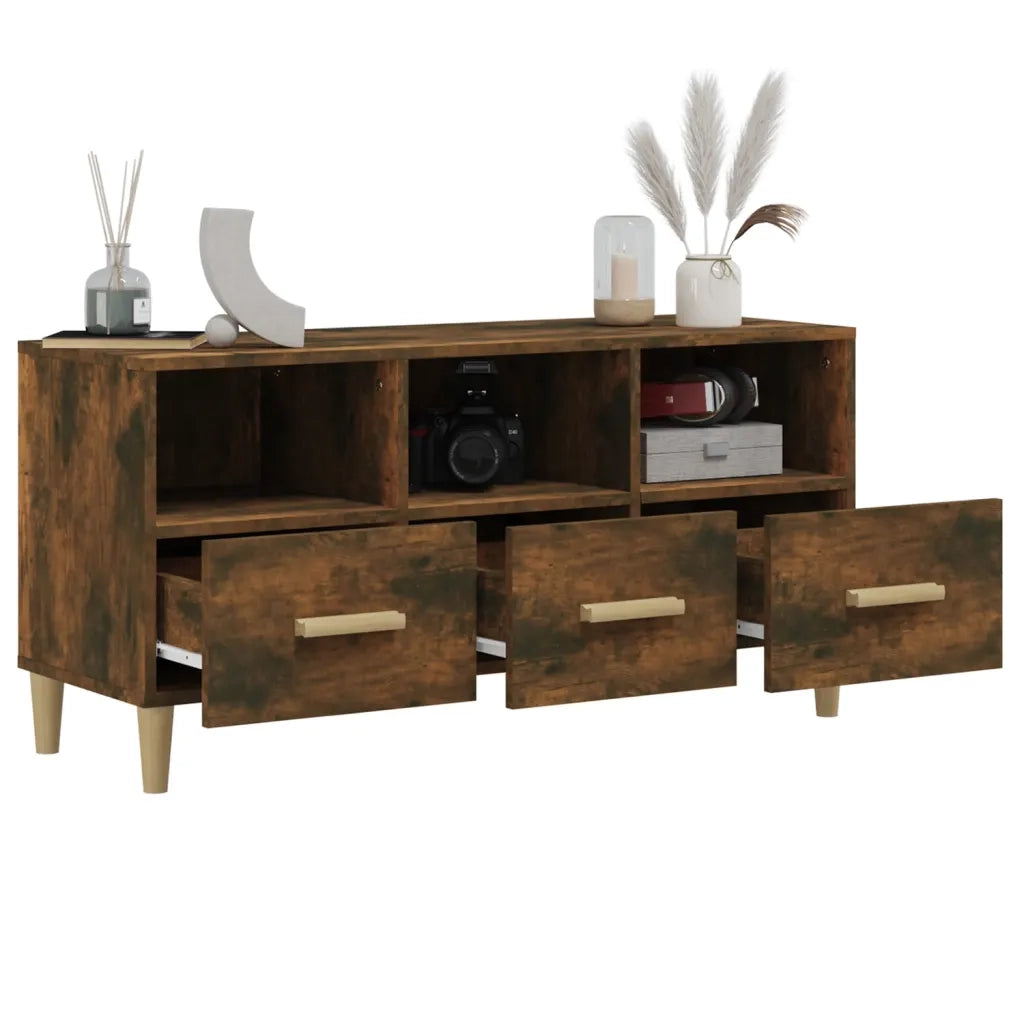 Mobile TV Rovere Fumo 102x36x50 cm in Legno Multistrato 817495