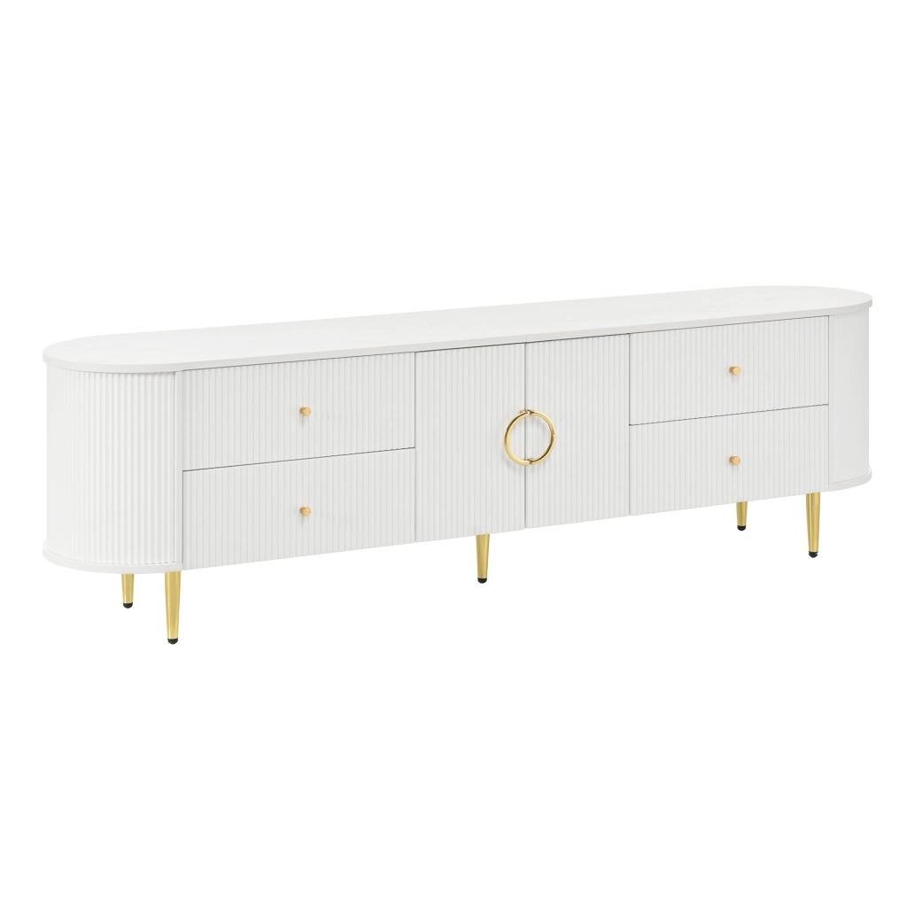 Mobile TV con ante a onde tridimensionali e cassetti; 180x40x38 cm; MDF bianco