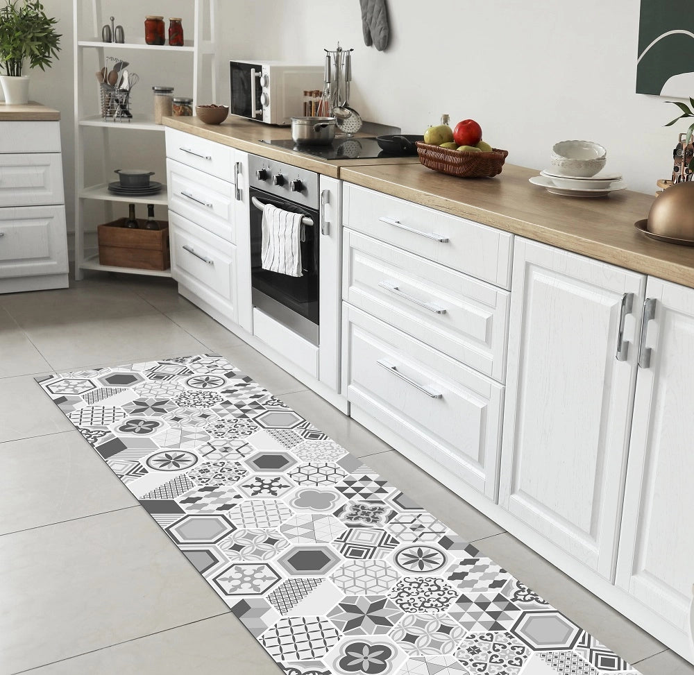 Tappeto Cucina Antiscivolo Made in Italy Passatoia Antimacchia Multiuso Corridoio Soggiorno Lavabile in Lavatrice - 50x150 - Mattonella grigia