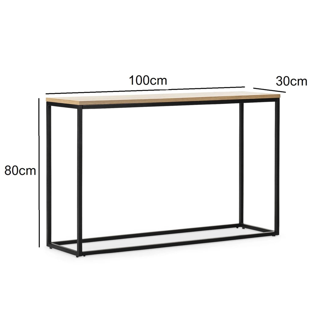 Tavolo consolle 80 x 100 x 30 cm effetto rovere e nero 03_0008573
