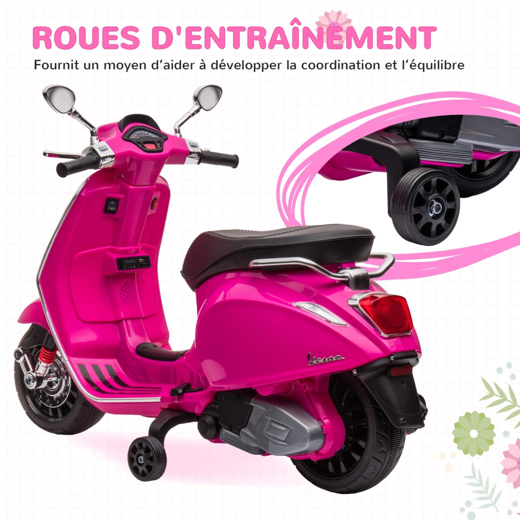Scooter Elettrico Bambini Vespa 6V ¨C zephmum ¨C Rosa 107x47x73 cm