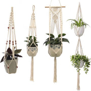 Set di corda macramé per piante da 4 - Vassoio per piante appeso con 4 gambe - Supporto per piante artigianale - Vaso decorativo per interni ed esterni - Arredamento per la casa