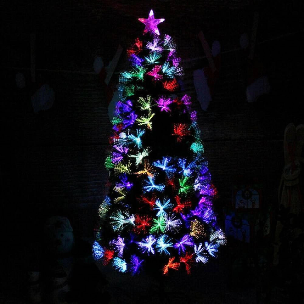 Trade Shop - Albero Di Natale In Fibra Ottica 150cm Verde Multicolori Con Punta Stella A Led -