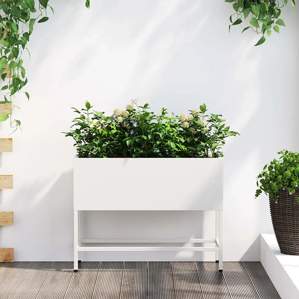 Fioriere | Cassetta per fiori | Vaso da Giardino Rialzato Bianco 60 x 26 x 48 cm Acciaio