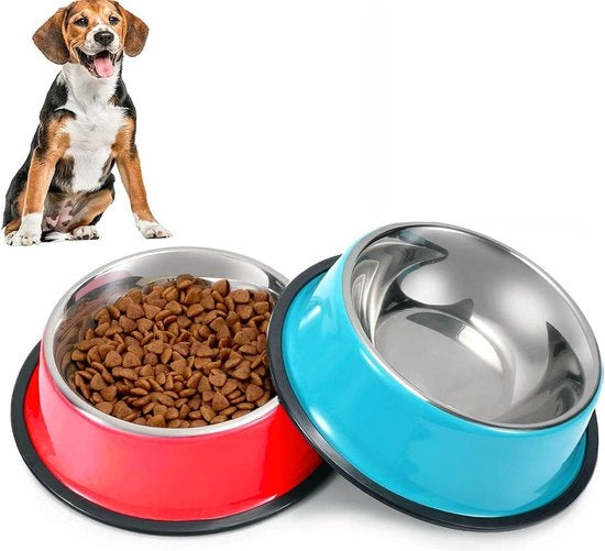 Set di 2 ciotole in acciaio inossidabile per cani, ciotola antiscivolo per cani/vasca per cibo, ciotola per cani di dimensioni medie (22 cm)