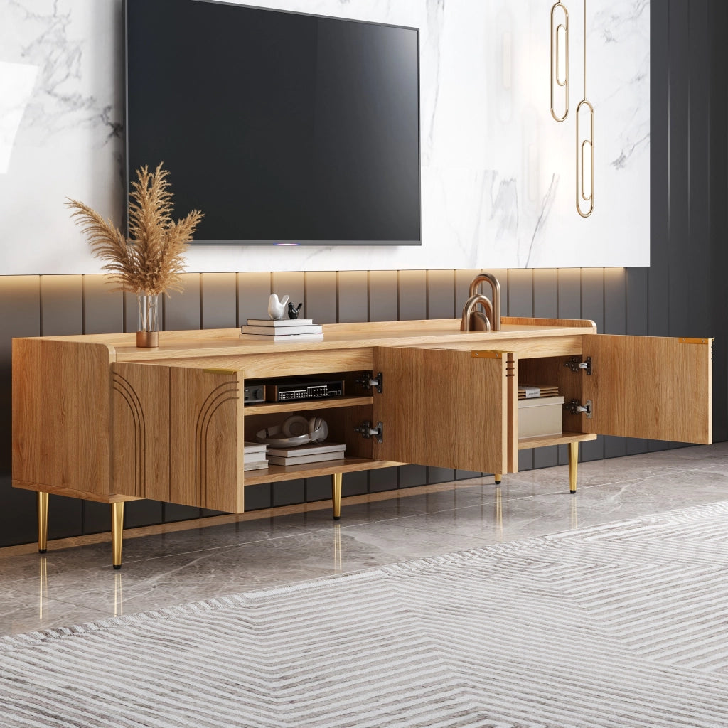 OKWISH Mobile TV con Ante, Passacavi, Stile Moderno per Soggiorno, in MDF, Naturale, 170 x 35 x 47.5 cm