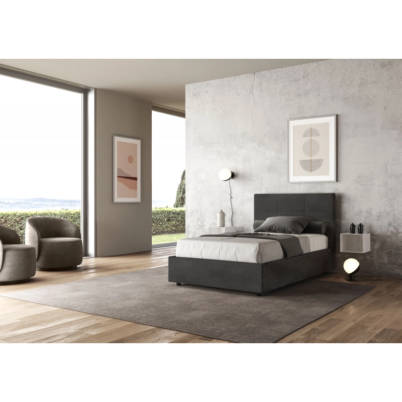 Letto imbottito 1 piazza e mezza 120x210 cm Mika - Con rete,Microfibra,Grigio