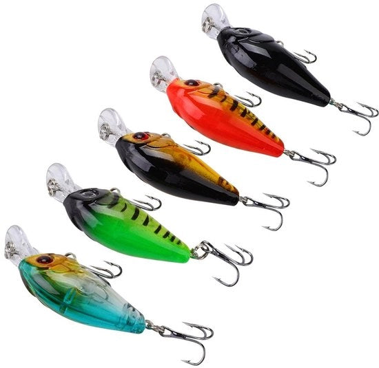 Impianto a manovella per pesca al topwater/Swimbait 5 pezzi - Occhi 3D realistici - Materiale plastico - Adatto per acque dolci e salate - Set a treppiedi