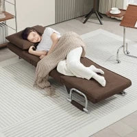 Poltrona Letto Moderna 2 in 1 con Schienale Reclinabile su 5 Posizioni e Cuscino, 65x69x80cm, Marrone