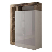 Armadio multiuso 2 ante Cipresso, Mobile multifunzionale, Mobiletto scarpiera, Porta scarpe, Made in Italy, 78x35 h116 cm, Bianco lucido e Rovere