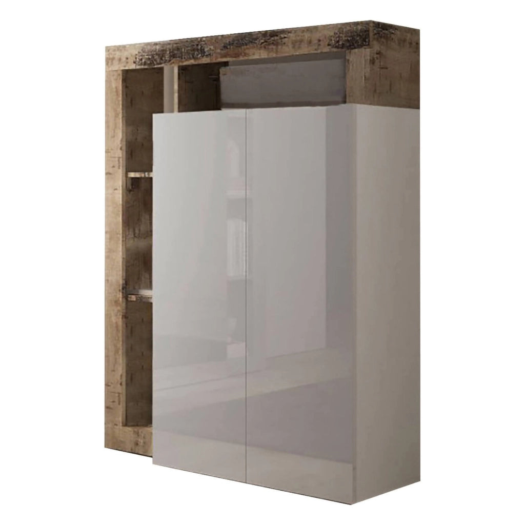 Armadio multiuso 2 ante Cipresso, Mobile multifunzionale, Mobiletto scarpiera, Porta scarpe, Made in Italy, 78x35 h116 cm, Bianco lucido e Rovere