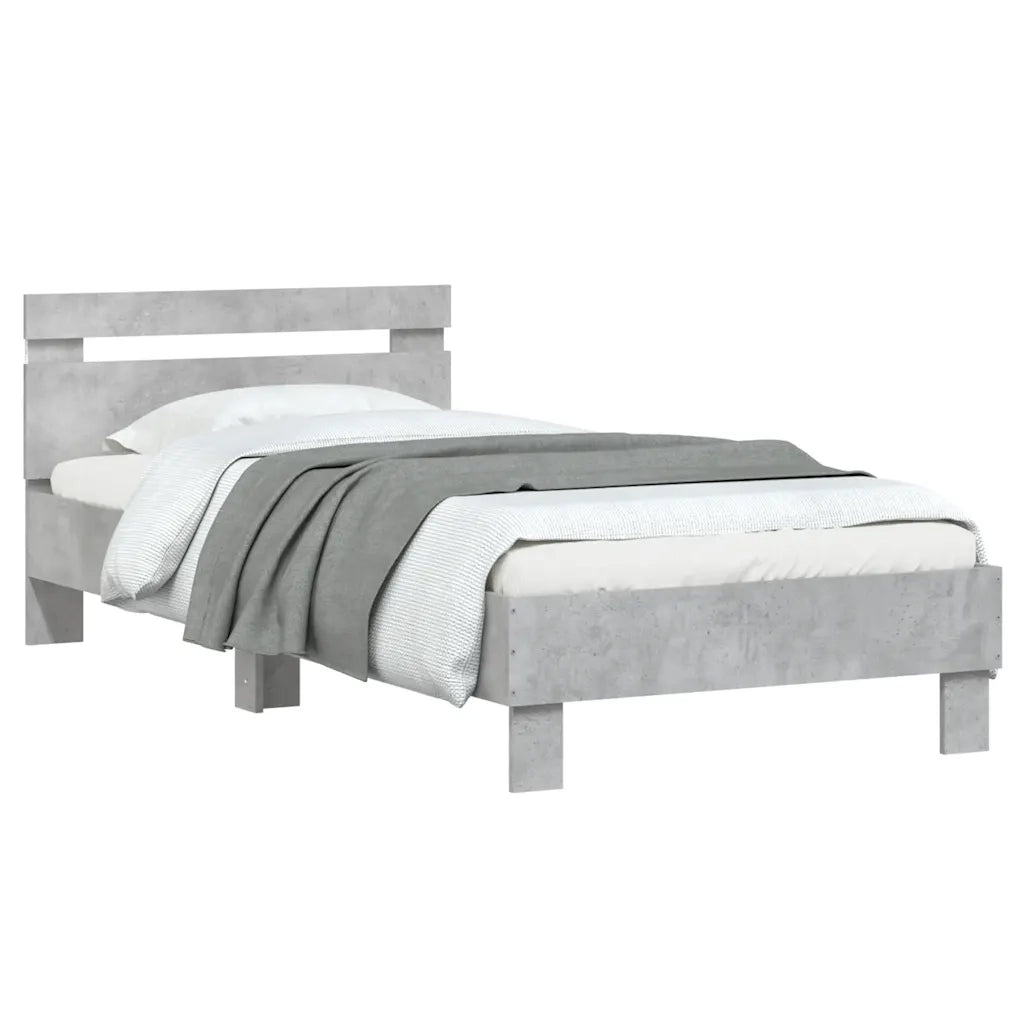Giroletto con Testiera e LED-Struttura Letto con testiera Grigio Cemento 90x190 cm