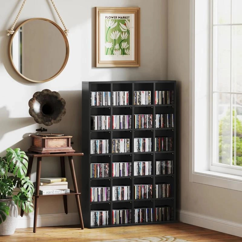 MOBILE PORTA CD CON RIPIANI REGOLABILI PER 456 CD O 336 DVD, 24 SCOMPARTI, 89X20X130.5 CM, NERO