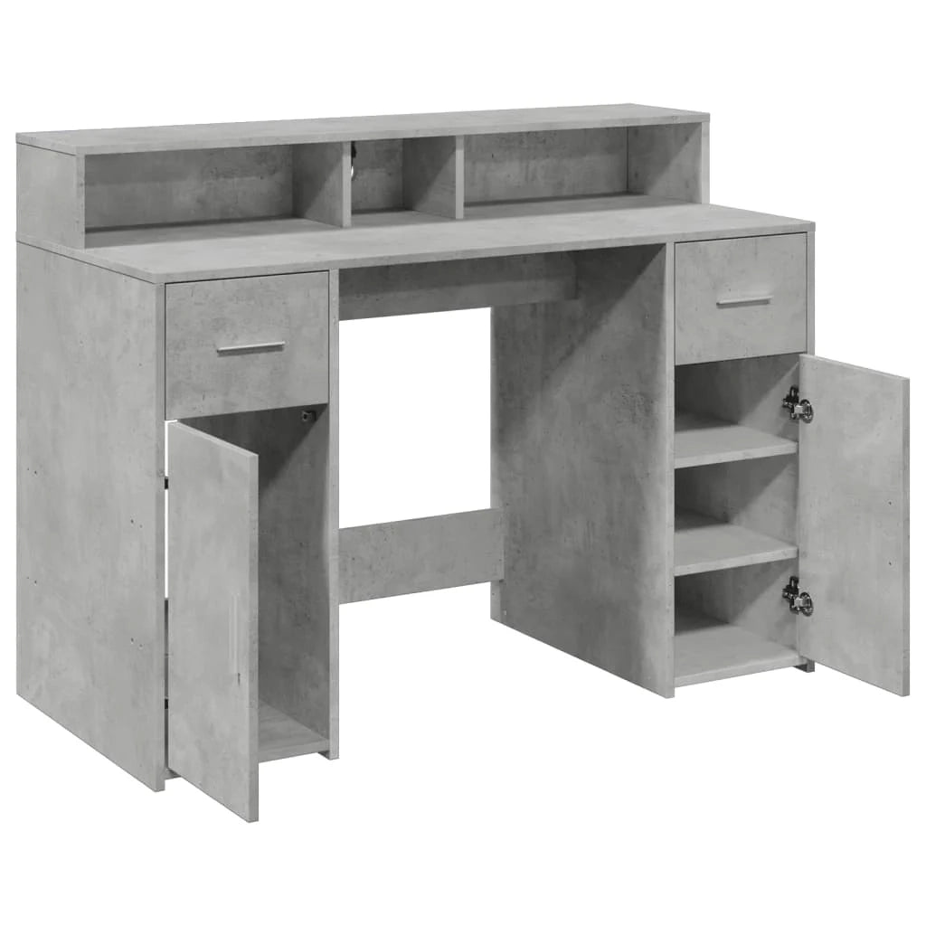 Scrivania tavolo postazione di lavoro mobile per computer mobile da studio con luci a LED 120 x 55 x 91 cm legno ingegnerizzato grigio 02_0023797