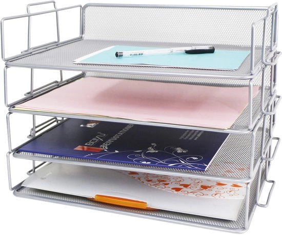 Organizzatore multifunzionale per ufficio 4 pezzi, archivio e cassetta per lettere, alta capacità, stivabile.
