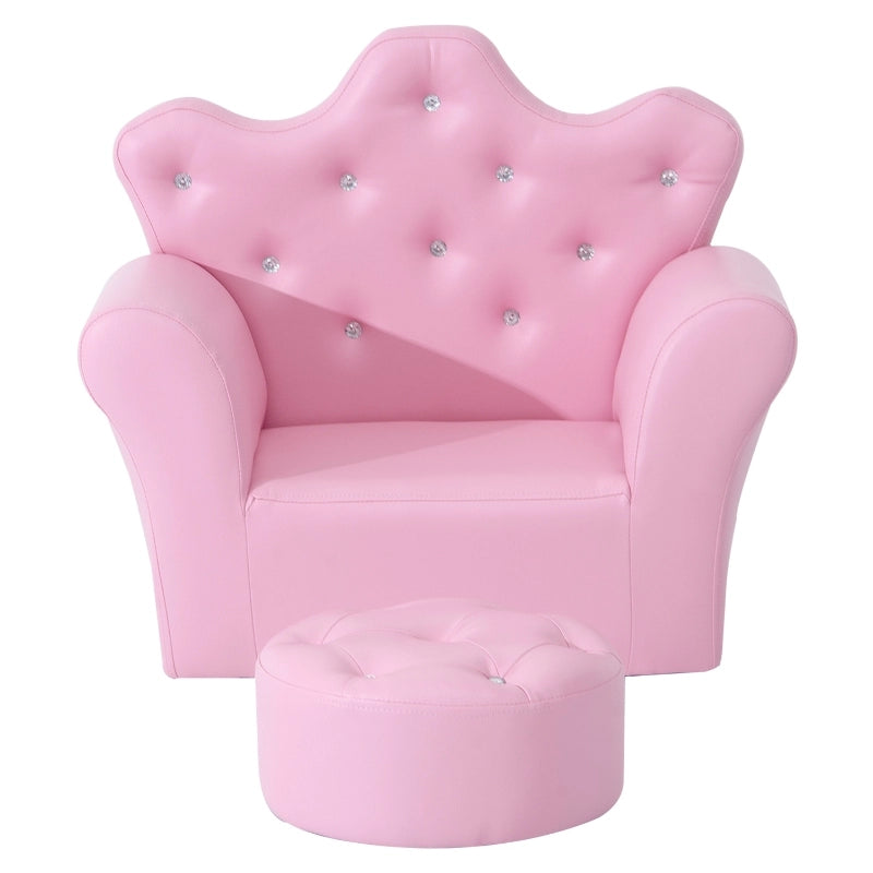 DIVANETTO PER BAMBINI con pouf 58x40,5x49 cm Rosa in legno
