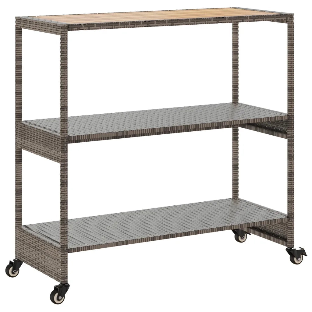 Carrello da Bar 3 Livelli Grigio Polyrattan e Massello Acacia CFW5646332