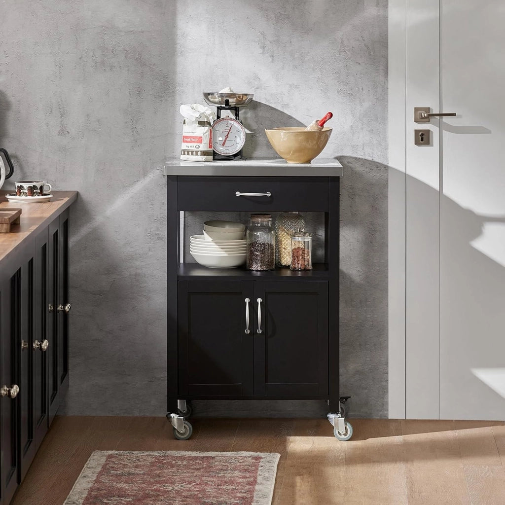 Carrello cucina salvaspazio con piano di lavoro – Mobile cucina con ruote, ideale come mobiletto cucina, credenza compatta o mobile microonde – Disponibile in Nero 60x92x45cm FKW22-SCH